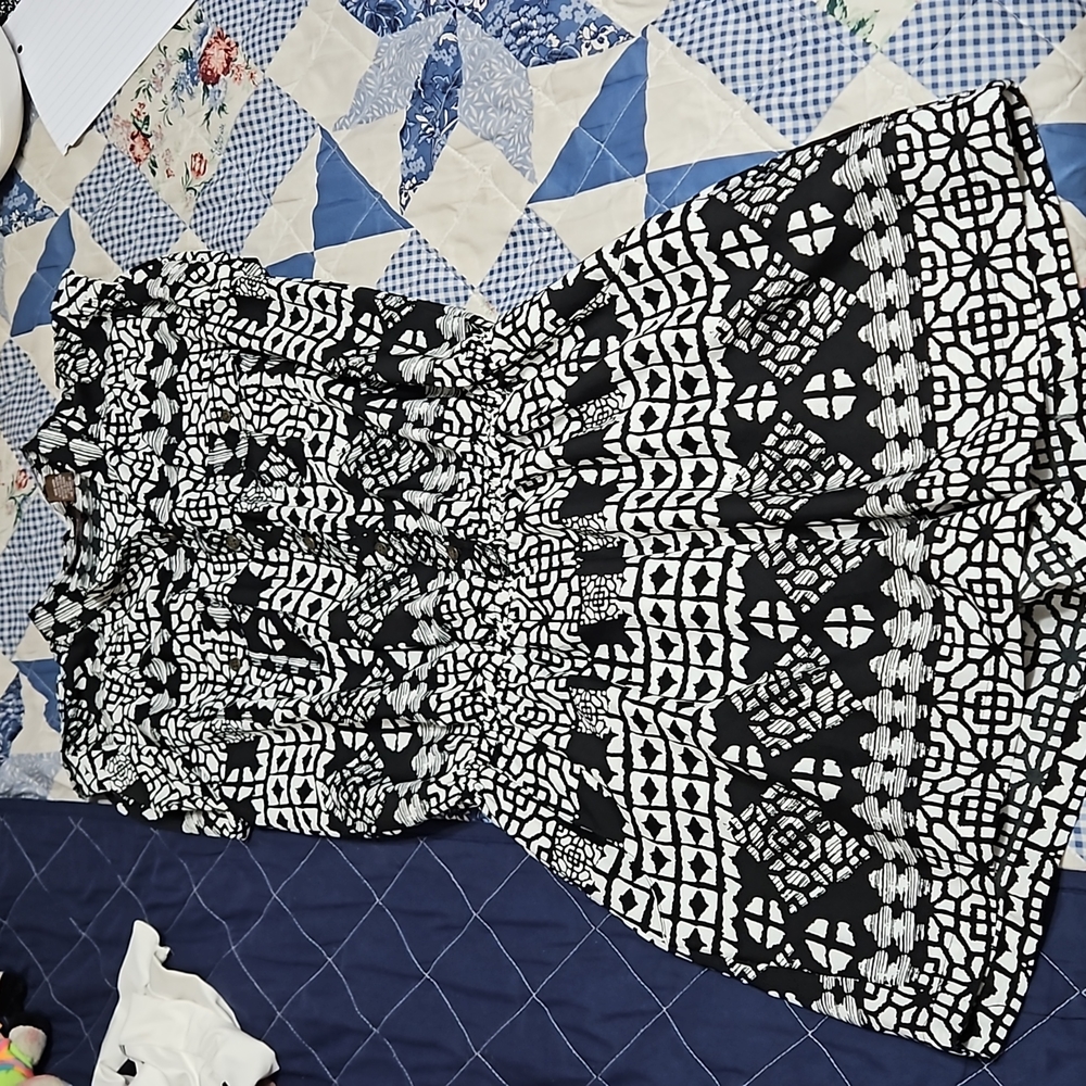 Speed Control Large Black And White Button Up Jumpsuit